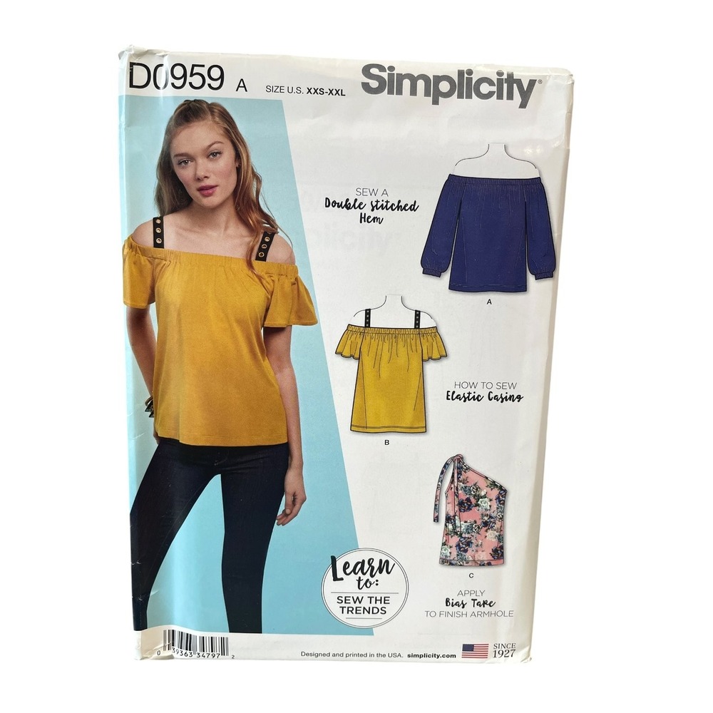 Simplicity Sewing Pattern Misses XXS-XXL D0959 Off-Shoulder One-Shoulder Tops